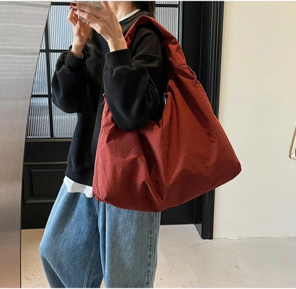 Slouchy Nylon Hobo Bags Women Underarm Shoulder Bag Crescent Crossbody Purses Trendy Large Travel Beach Tote Handbag