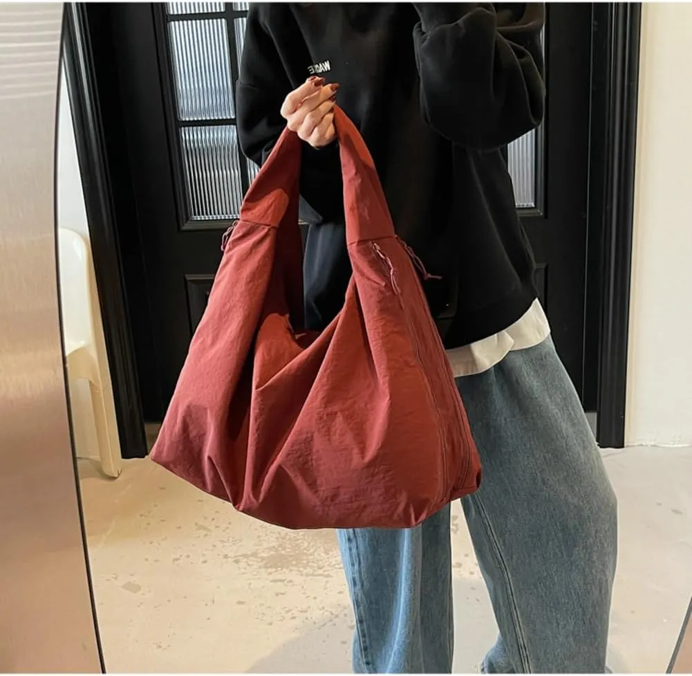Slouchy Nylon Hobo Bags Women Underarm Shoulder Bag Crescent Crossbody Purses Trendy Large Travel Beach Tote Handbag
