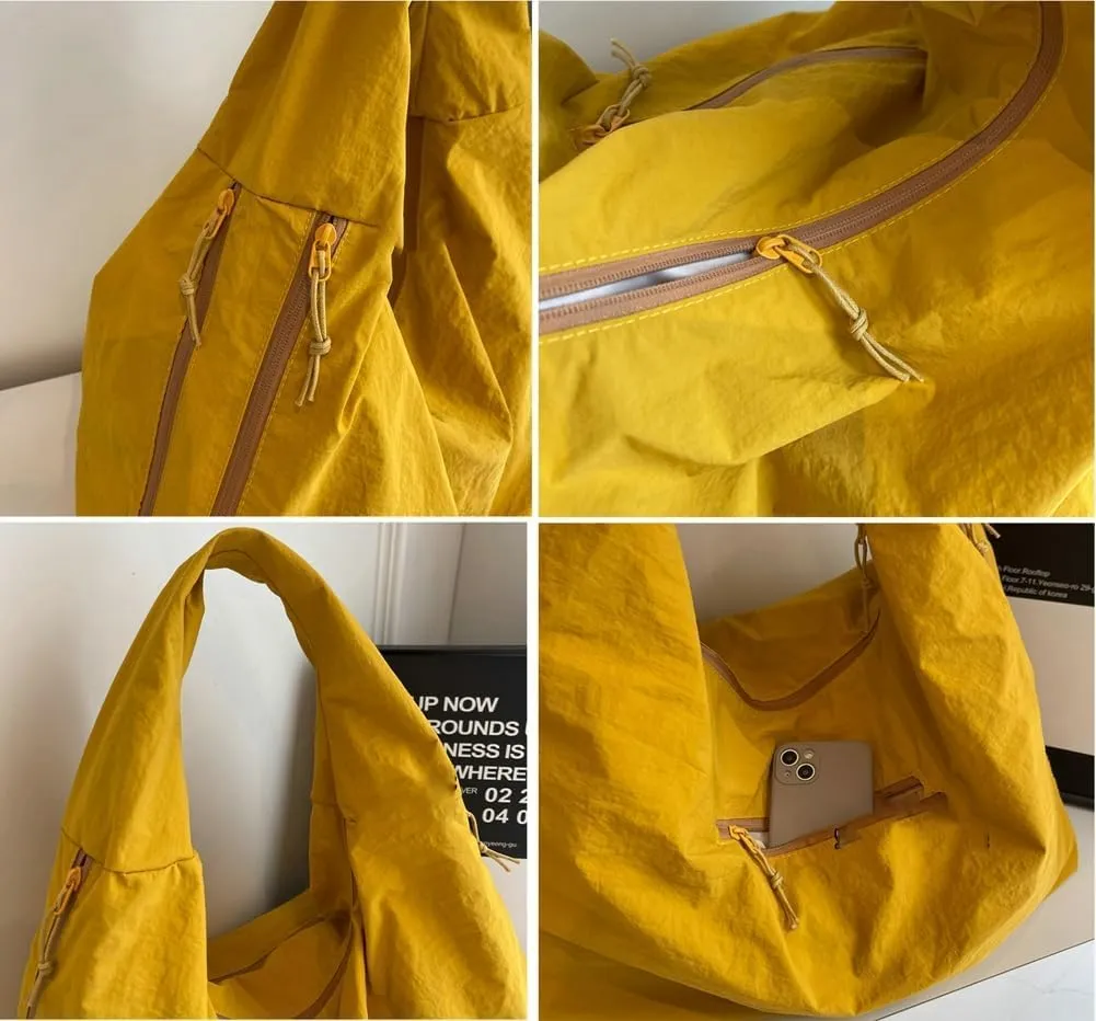 Slouchy Nylon Hobo Bags Women Underarm Shoulder Bag Crescent Crossbody Purses Trendy Large Travel Beach Tote Handbag