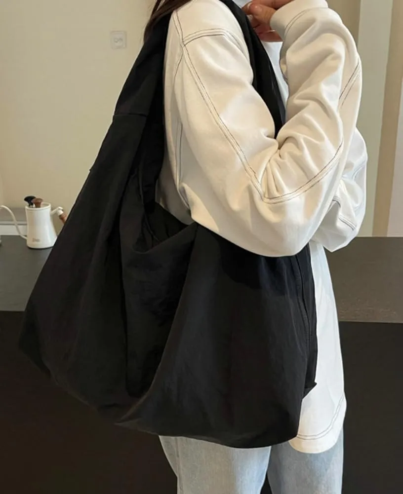 Slouchy Nylon Shoulder Bags for Women Large Dumpling Handbags Lightweight Canvas Tote Purse for Daily Use