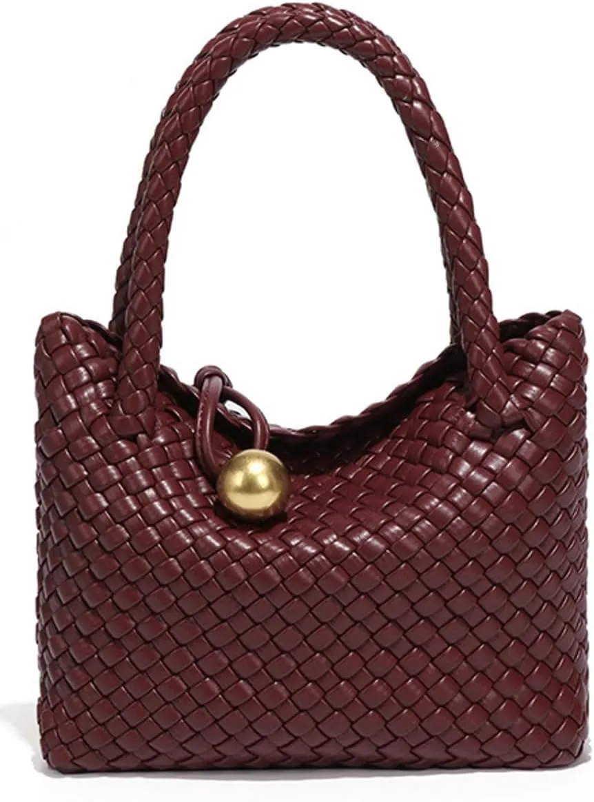 Slouchy PU Leather Woven Hobo Bags Women Trendy Crossbody Crescent Shoulder Purse Beach Satchel Top Handle Tote Handbag