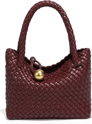 Slouchy PU Leather Woven Hobo Bags Women Trendy Crossbody Crescent Shoulder Purse Beach Satchel Top Handle Tote Handbag