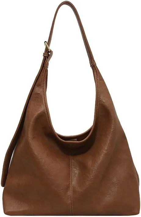 Slouchy Shoulder Bag Soft PU Underarm Slouchy Purse Half Moon Bag Women Handbag Trending Purses Hobo Bags (Brown)