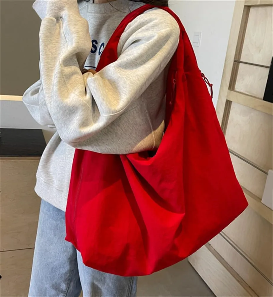 Slouchy Tote Bag for Women Underarm Hobo Bags for Women Nylon Shoulder Bag Solid Color Draped Purse Travel Work Vacation 2025