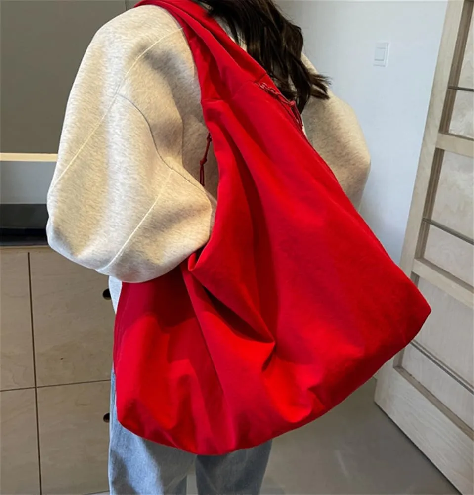 Slouchy Tote Bag for Women Underarm Hobo Bags for Women Nylon Shoulder Bag Solid Color Draped Purse Travel Work Vacation 2025