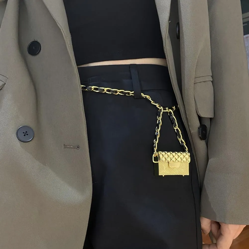 Small Belt Bag Women Crossbody Waist Chain Belt Mini Crossbody Purse Y2k Gold Purse Vintage Accessories