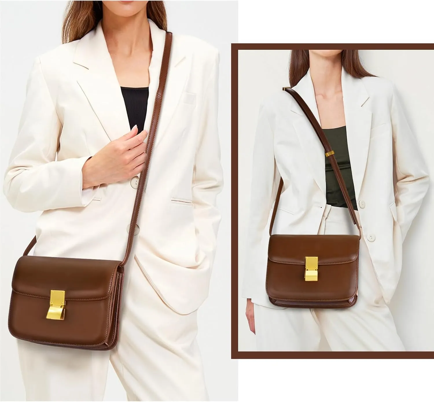 Small Crossbody Bag for Women Trendy Shoulder Bag PU Leather Square Crossbody Shoulder Purse Flap Satchel Handbag