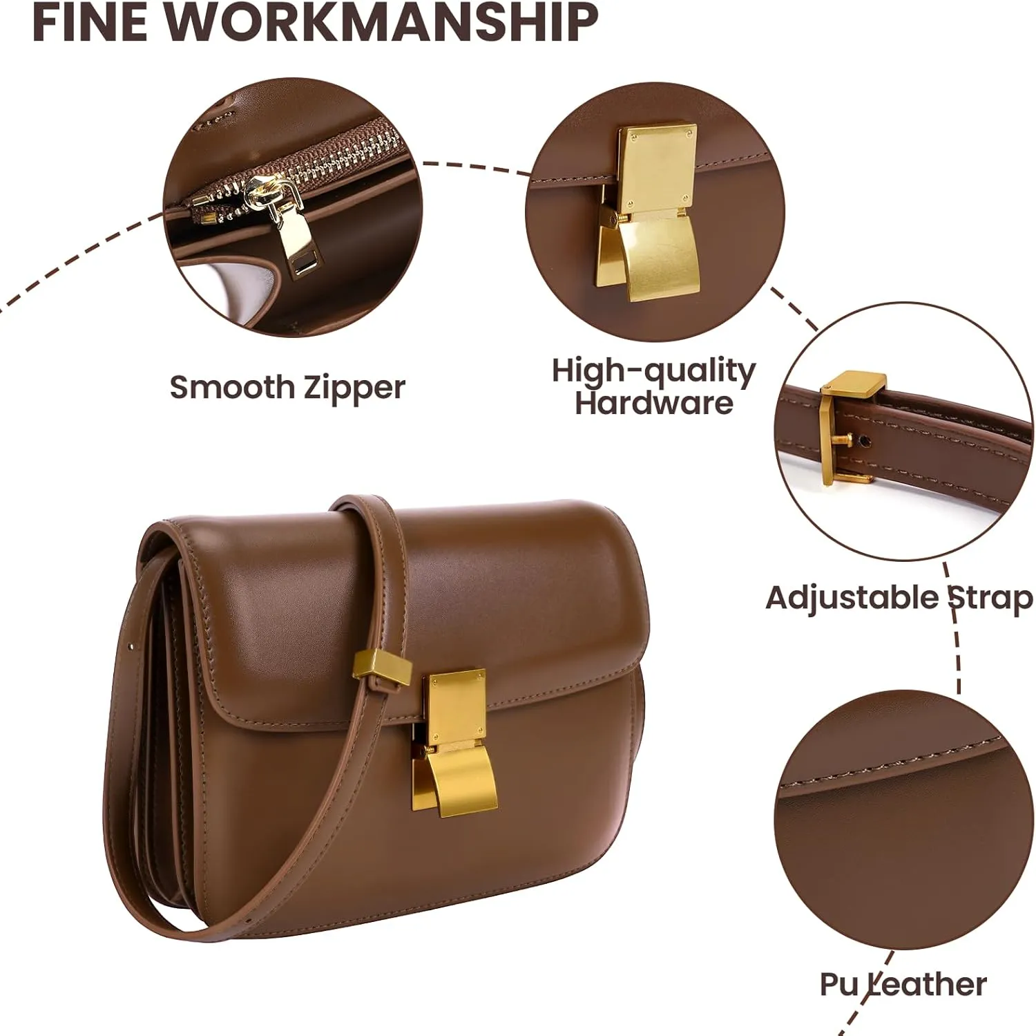 Small Crossbody Bag for Women Trendy Shoulder Bag PU Leather Square Crossbody Shoulder Purse Flap Satchel Handbag