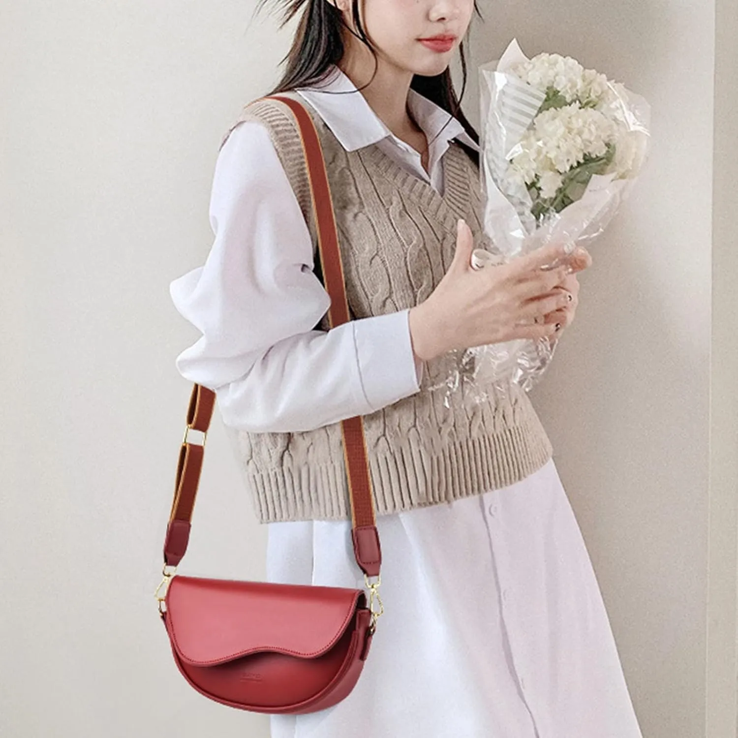Small Crossbody Handbags For Women Multipurpose Soft Shoulder Bag Lightweight Retro Tote Bag Shoulder (Red, One Size)