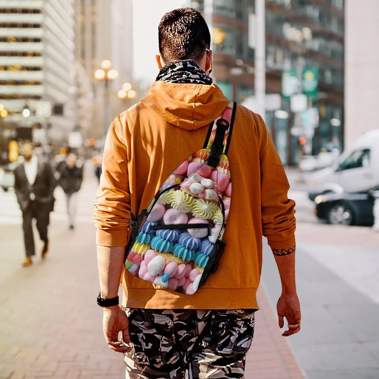 Small Crossbody Sling Backpack Candy And Marshmallows Chest Bags for Traveling Chest Fashion Shoulder Bag