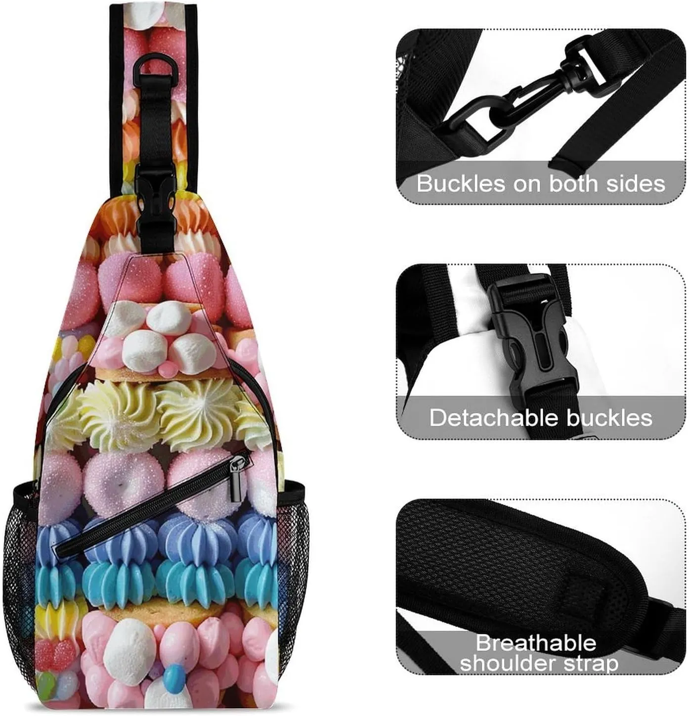 Small Crossbody Sling Backpack Candy And Marshmallows Chest Bags for Traveling Chest Fashion Shoulder Bag
