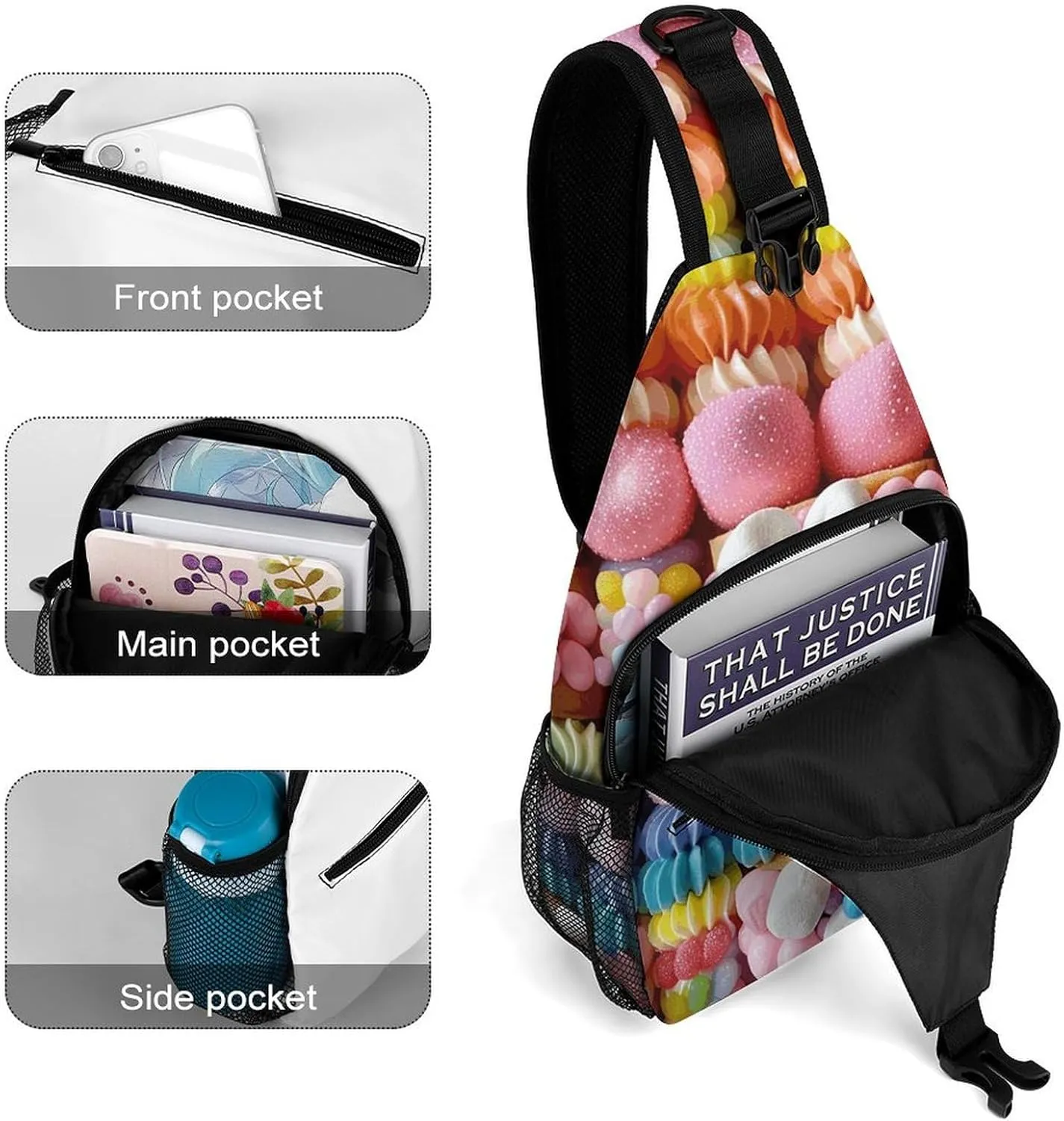 Small Crossbody Sling Backpack Candy And Marshmallows Chest Bags for Traveling Chest Fashion Shoulder Bag
