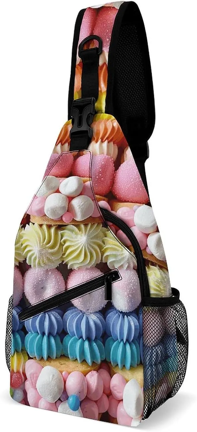 Small Crossbody Sling Backpack Candy And Marshmallows Chest Bags for Traveling Chest Fashion Shoulder Bag