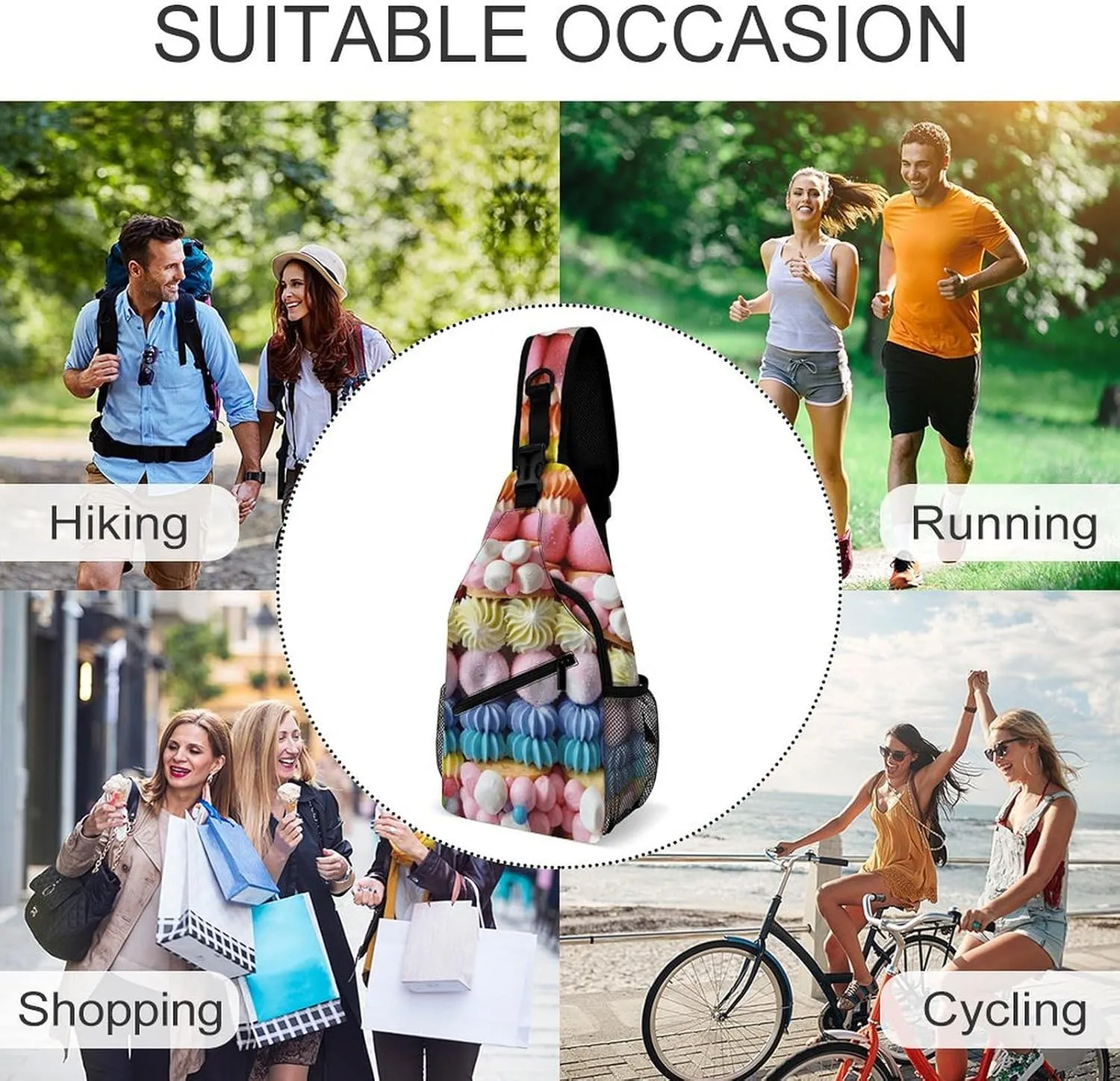 Small Crossbody Sling Backpack Candy And Marshmallows Chest Bags for Traveling Chest Fashion Shoulder Bag