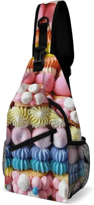 Small Crossbody Sling Backpack Candy And Marshmallows Chest Bags for Traveling Chest Fashion Shoulder Bag