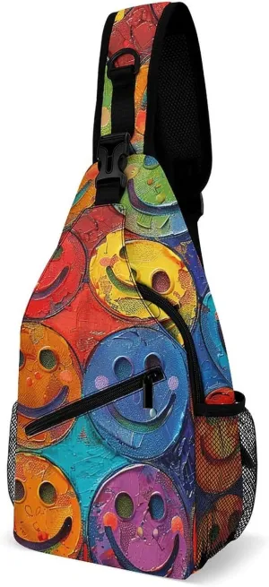 Small Crossbody Sling Backpack Colorful Smiley Face Chest Bags for Traveling Chest Fashion Shoulder Bag
