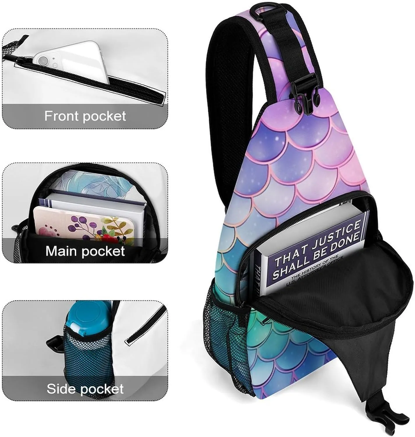Small Crossbody Sling Backpack Dreamy Gradient Scales Chest Bags for Traveling Chest Fashion Shoulder Bag
