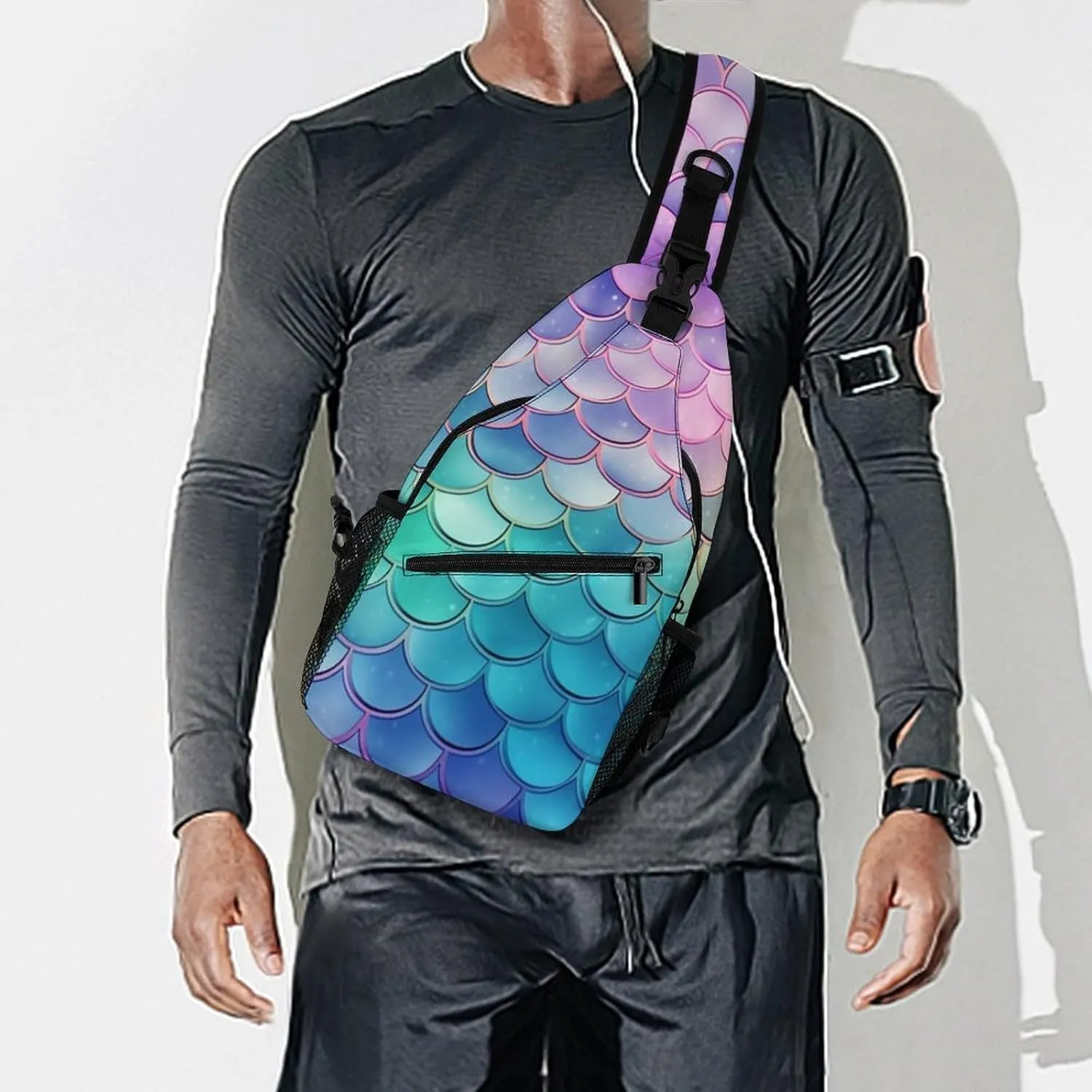 Small Crossbody Sling Backpack Dreamy Gradient Scales Chest Bags for Traveling Chest Fashion Shoulder Bag