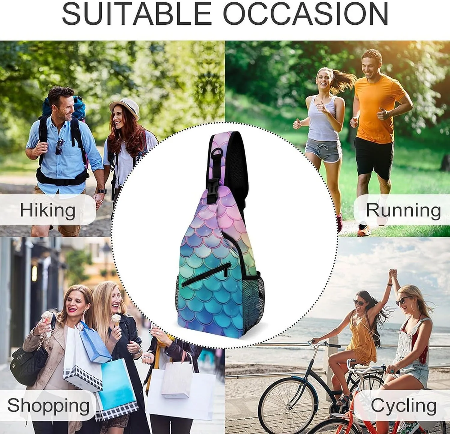 Small Crossbody Sling Backpack Dreamy Gradient Scales Chest Bags for Traveling Chest Fashion Shoulder Bag