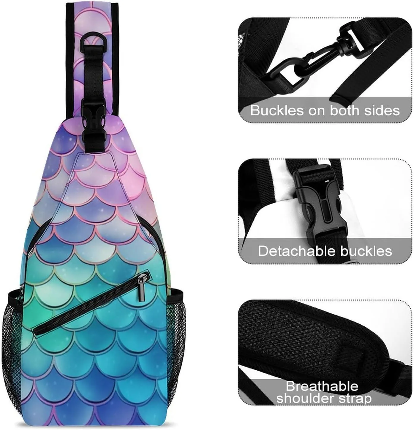 Small Crossbody Sling Backpack Dreamy Gradient Scales Chest Bags for Traveling Chest Fashion Shoulder Bag