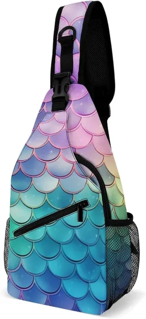 Small Crossbody Sling Backpack Dreamy Gradient Scales Chest Bags for Traveling Chest Fashion Shoulder Bag