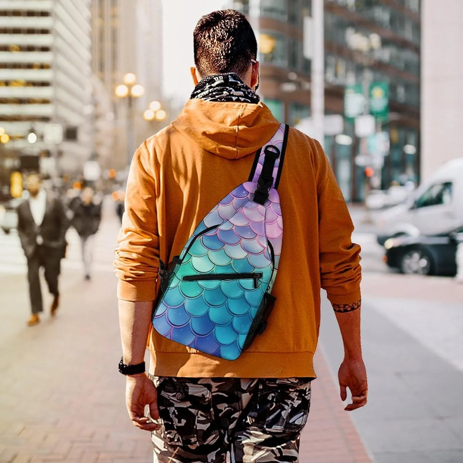 Small Crossbody Sling Backpack Dreamy Gradient Scales Chest Bags for Traveling Chest Fashion Shoulder Bag