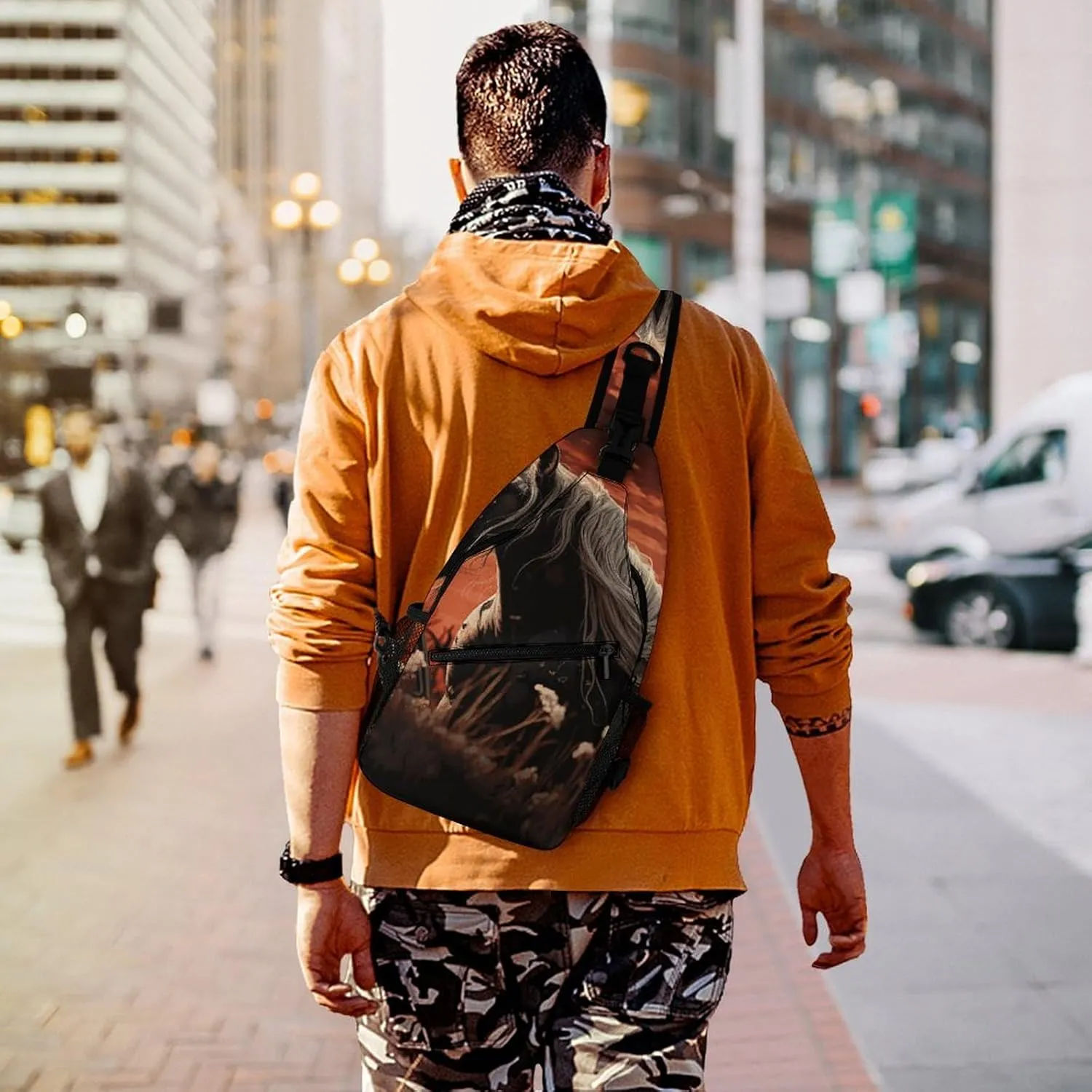 Small Crossbody Sling Backpack Romantic Mustang Chest Bags for Traveling Chest Fashion Shoulder Bag