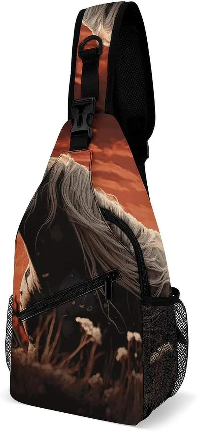 Small Crossbody Sling Backpack Romantic Mustang Chest Bags for Traveling Chest Fashion Shoulder Bag