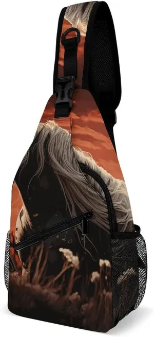 Small Crossbody Sling Backpack Romantic Mustang Chest Bags for Traveling Chest Fashion Shoulder Bag