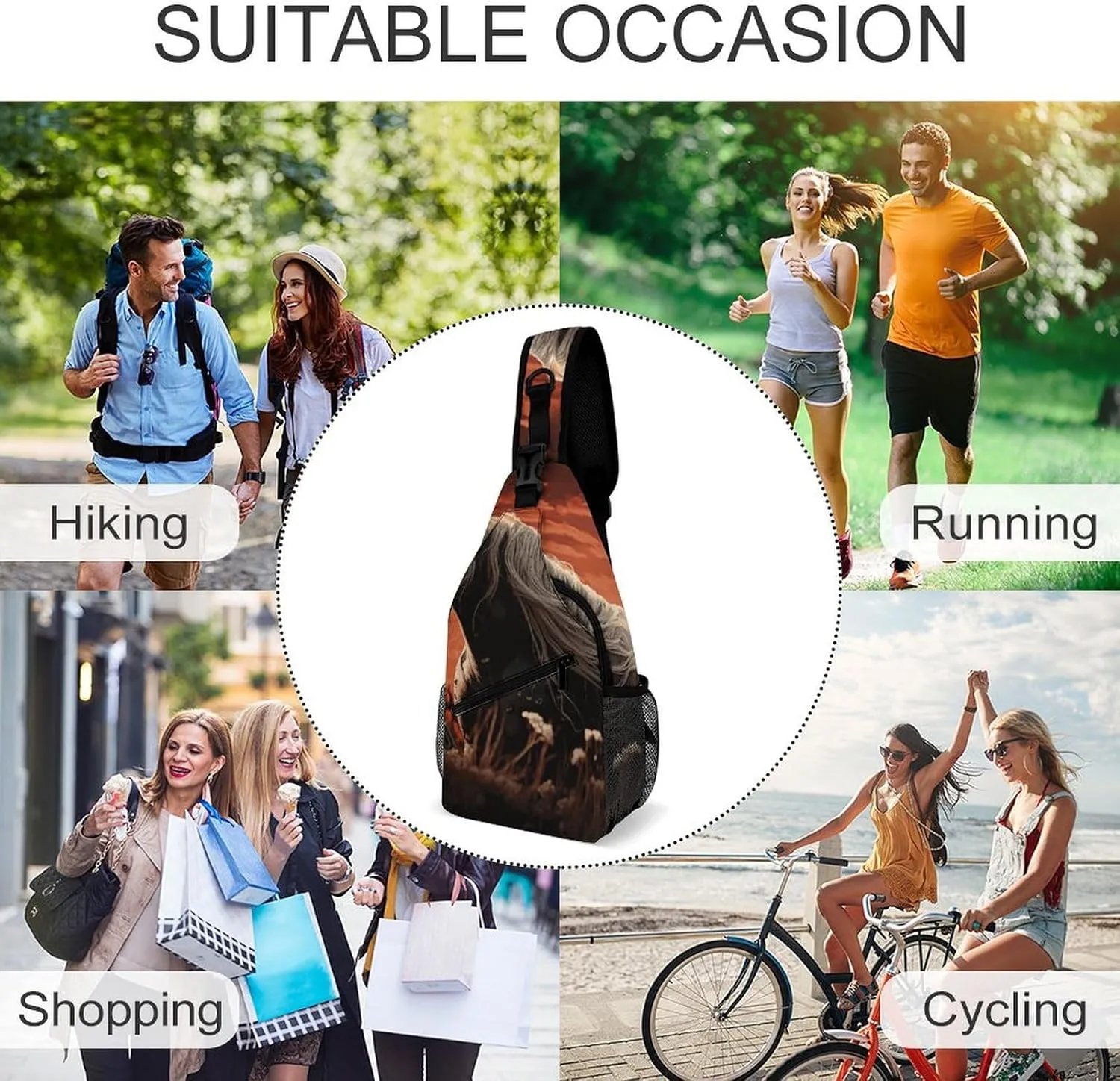 Small Crossbody Sling Backpack Romantic Mustang Chest Bags for Traveling Chest Fashion Shoulder Bag