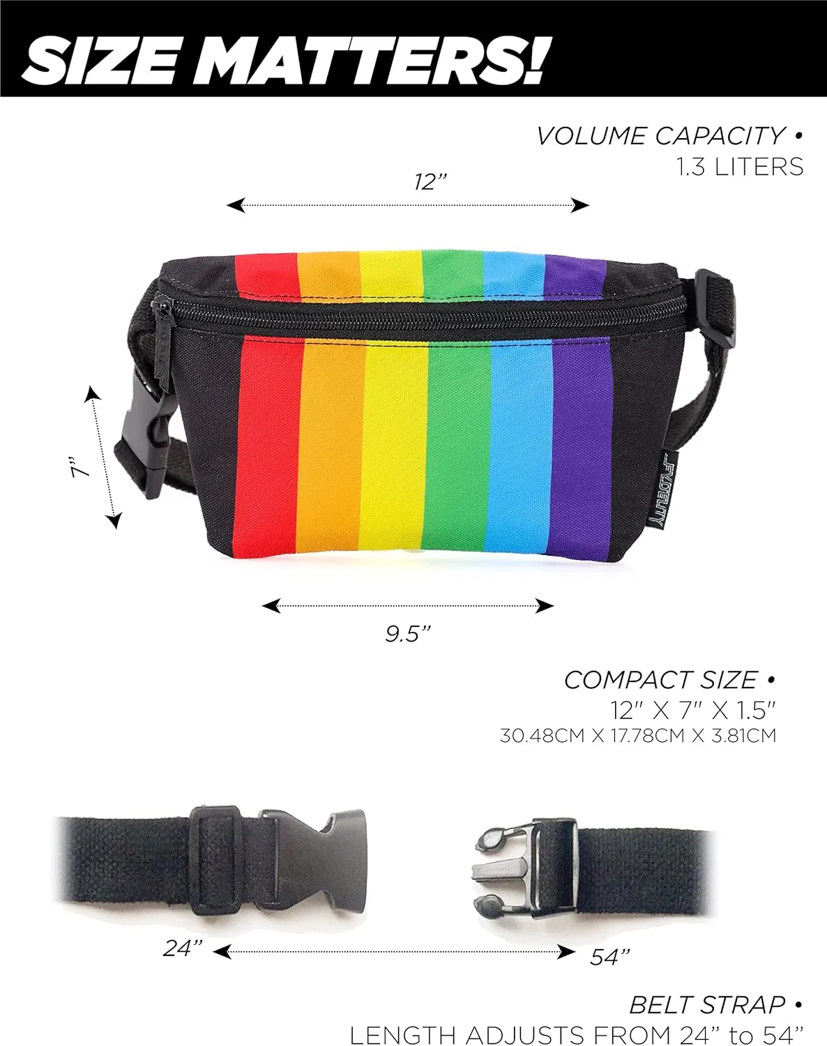 Small Fanny Pack 80s/90s Slim Bum Bag Unisex Crossbody Belt Bag for Travel, Festivals, & Daily Use Rainbow Stripe Black