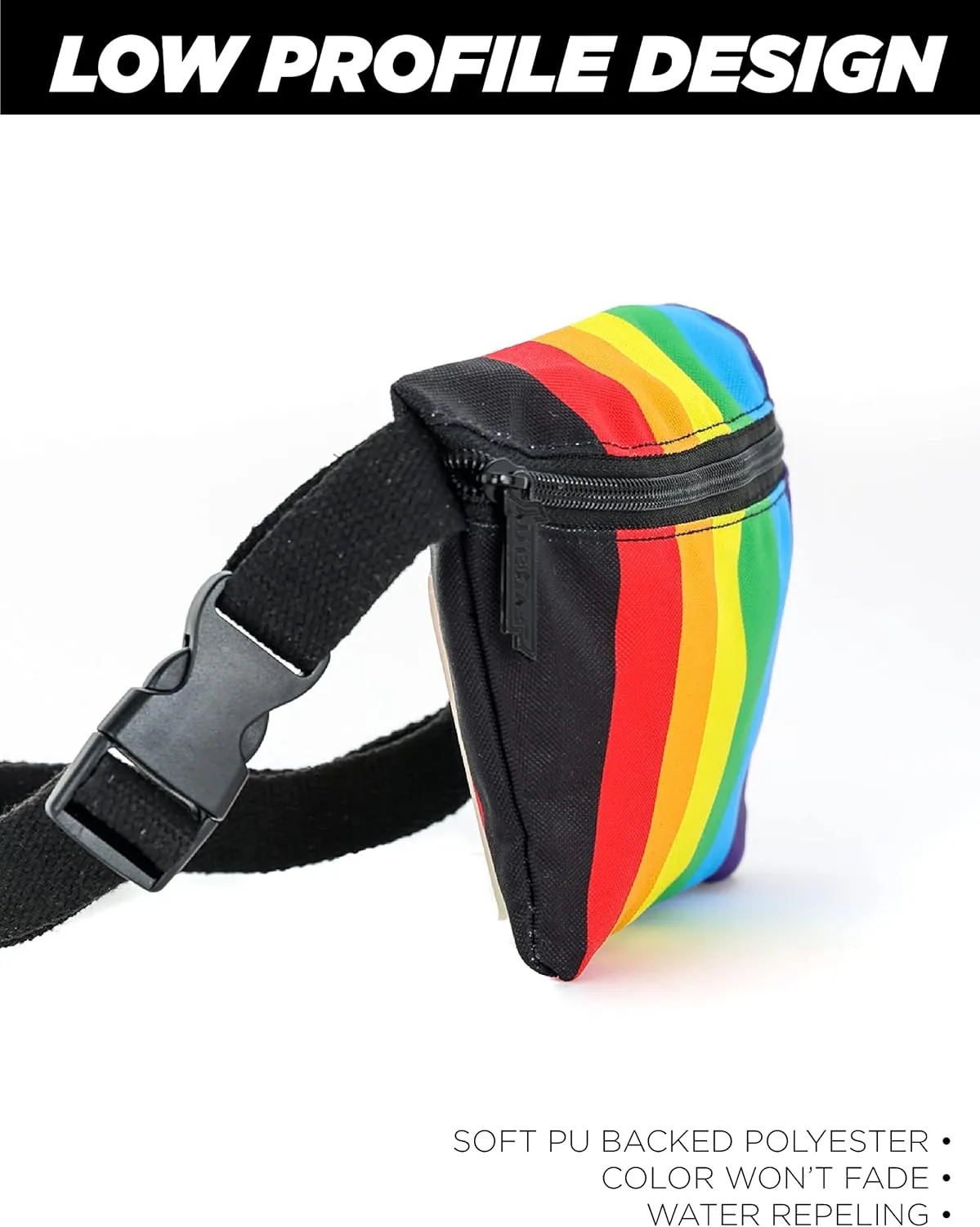Small Fanny Pack 80s/90s Slim Bum Bag Unisex Crossbody Belt Bag for Travel, Festivals, & Daily Use Rainbow Stripe Black