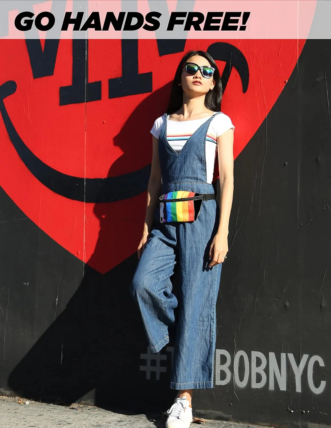 Small Fanny Pack 80s/90s Slim Bum Bag Unisex Crossbody Belt Bag for Travel, Festivals, & Daily Use Rainbow Stripe Black