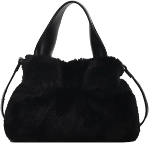 Small Fluffy Tote Bag with Strap Faux Fur Satchel Handbag and Purse Fuzzy Hobo Bucket Bag Top Handle Furry Purse