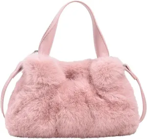 Small Fluffy Tote Bag with Strap Faux Fur Satchel Handbag and Purse Fuzzy Hobo Bucket Bag Top Handle Furry Purse