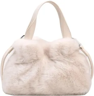 Small Fluffy Tote Bag with Strap Faux Fur Satchel Handbag and Purse Fuzzy Hobo Bucket Bag Top Handle Furry Purse