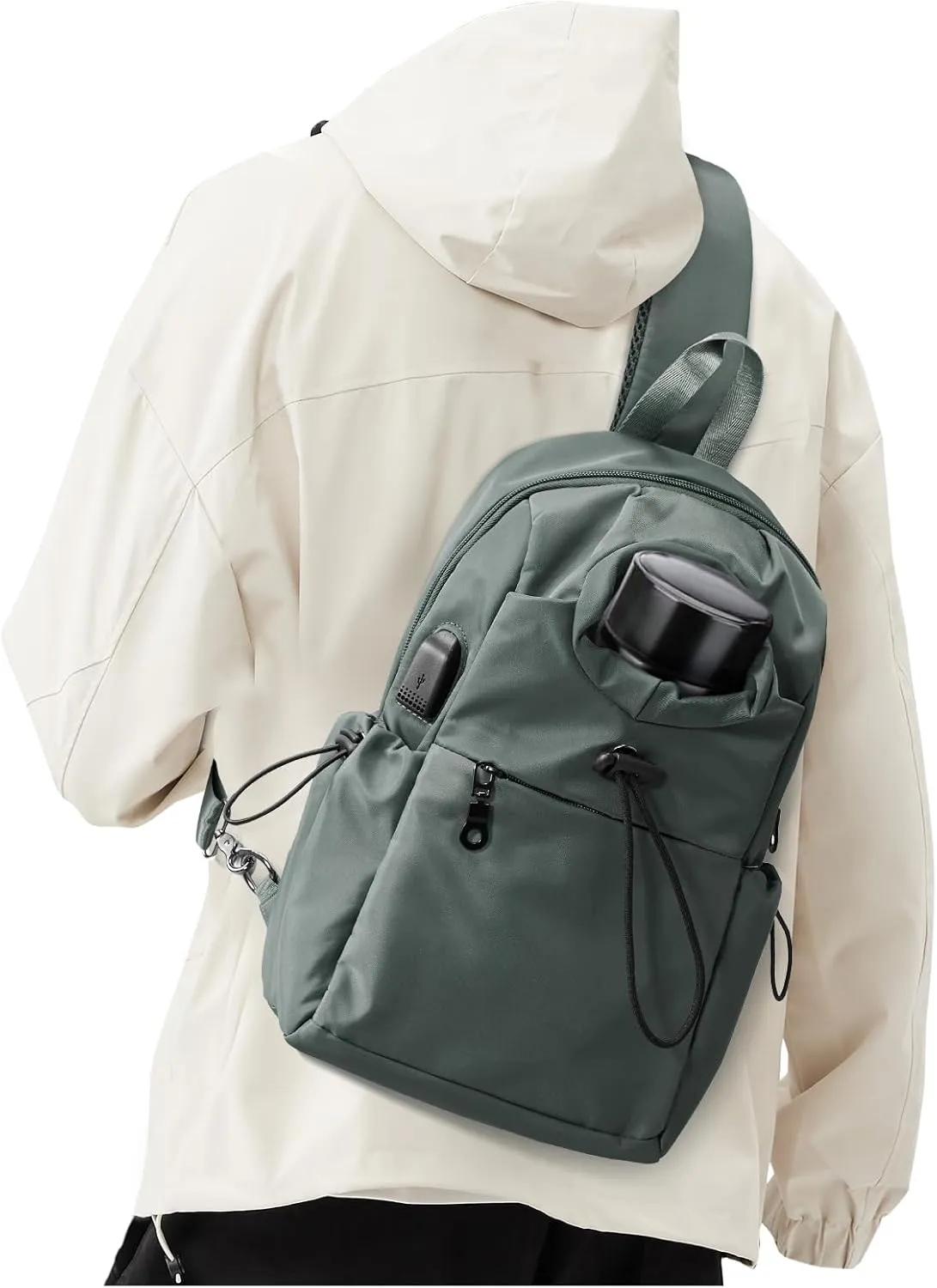 Small Green Sling Crossbody Backpack Shoulder Bag for Men Women - Mini One Strap Sling Bag Fanny Pack Daypack, Waterproof Nylon Chest Bag for Motorcycle Hiking Travel Gym Sport