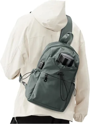 Small Green Sling Crossbody Backpack Shoulder Bag for Men Women - Mini One Strap Sling Bag Fanny Pack Daypack, Waterproof Nylon Chest Bag for Motorcycle Hiking Travel Gym Sport