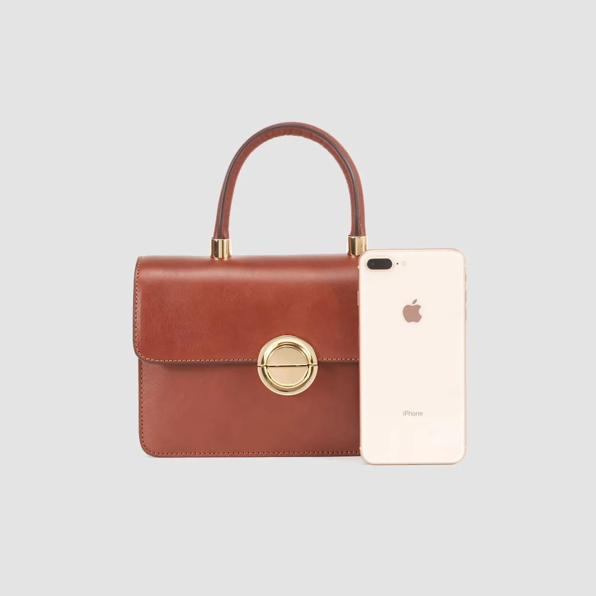 Small Leather Top-Handle Satchel Handbag with Square Crossbody Strap for Women