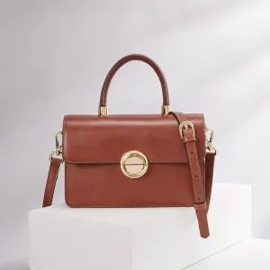 Small Leather Top-Handle Satchel Handbag with Square Crossbody Strap for Women