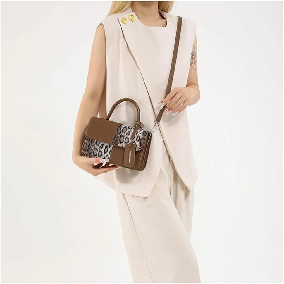 Small Leopard Print Top Handle Tote Bag with Shoulder Strap Cheetah Print Satchel Handbag Leopard Crossbody Shoulder Bag
