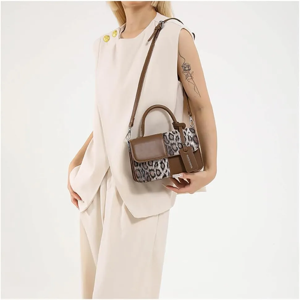Small Leopard Print Top Handle Tote Bag with Shoulder Strap Cheetah Print Satchel Handbag Leopard Crossbody Shoulder Bag