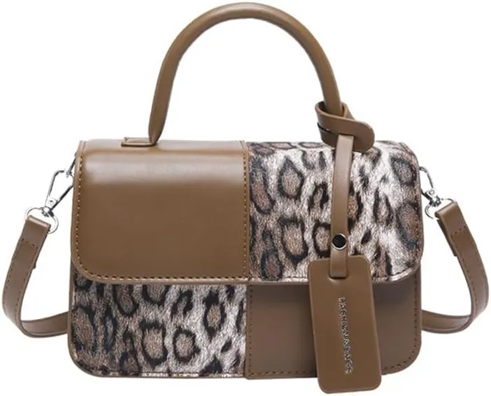 Small Leopard Print Top Handle Tote Bag with Shoulder Strap Cheetah Print Satchel Handbag Leopard Crossbody Shoulder Bag