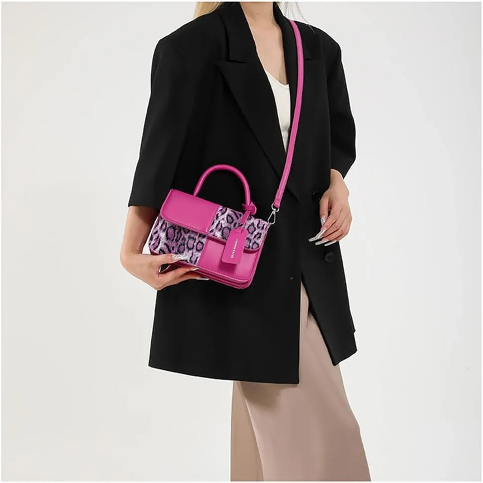 Small Leopard Print Top Handle Tote Bag with Shoulder Strap Cheetah Print Satchel Handbag Leopard Crossbody Shoulder Bag