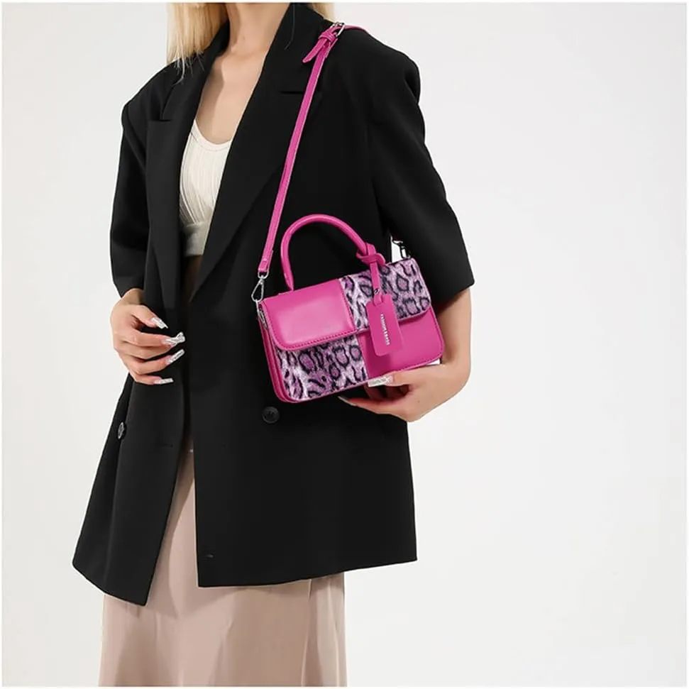 Small Leopard Print Top Handle Tote Bag with Shoulder Strap Cheetah Print Satchel Handbag Leopard Crossbody Shoulder Bag