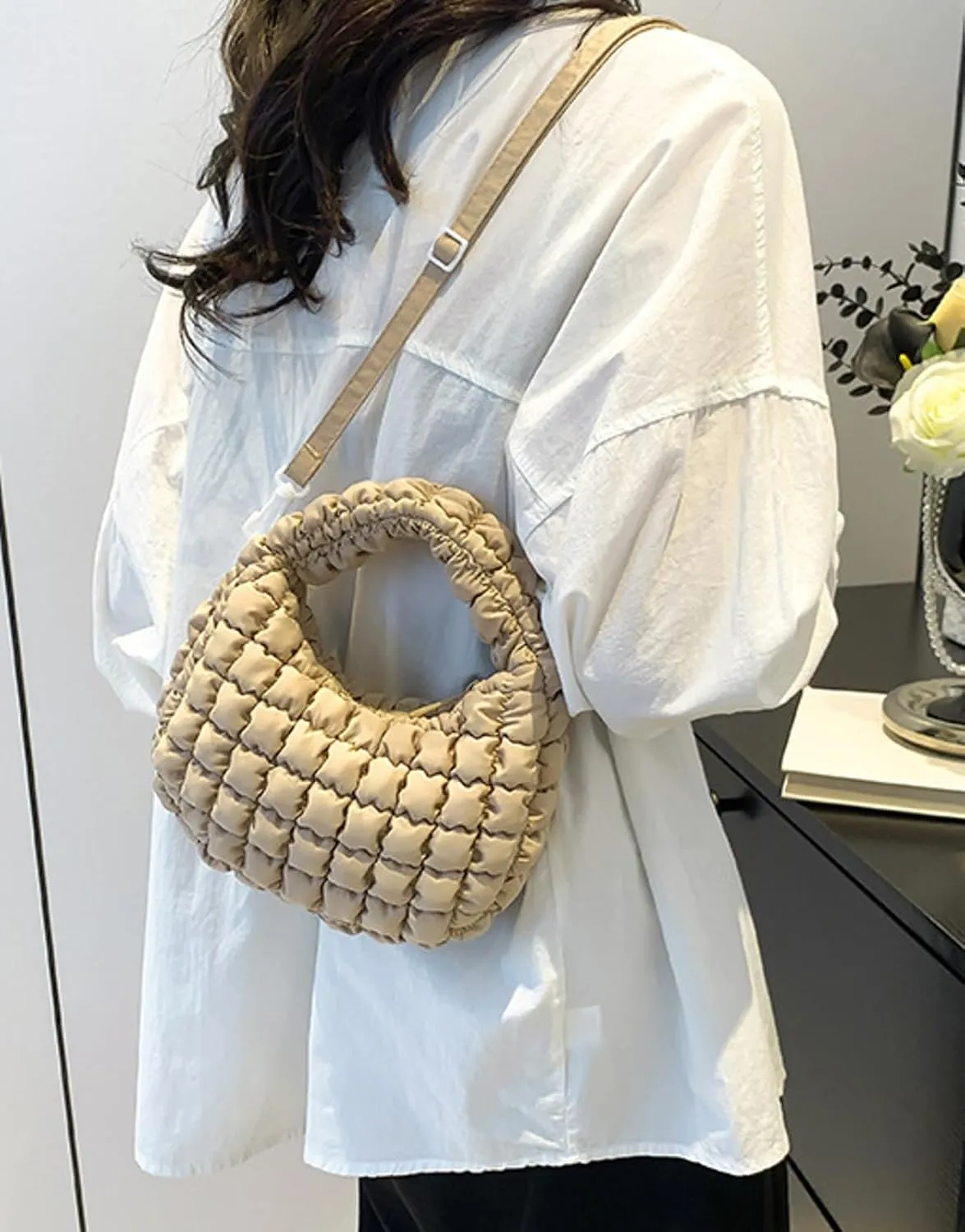 Small Puffer Quilted Shoulder Purse Women 2025 Crossbody Bag Bubble Mini Tote Bag Nylon Handbag Pad Soft Handbag