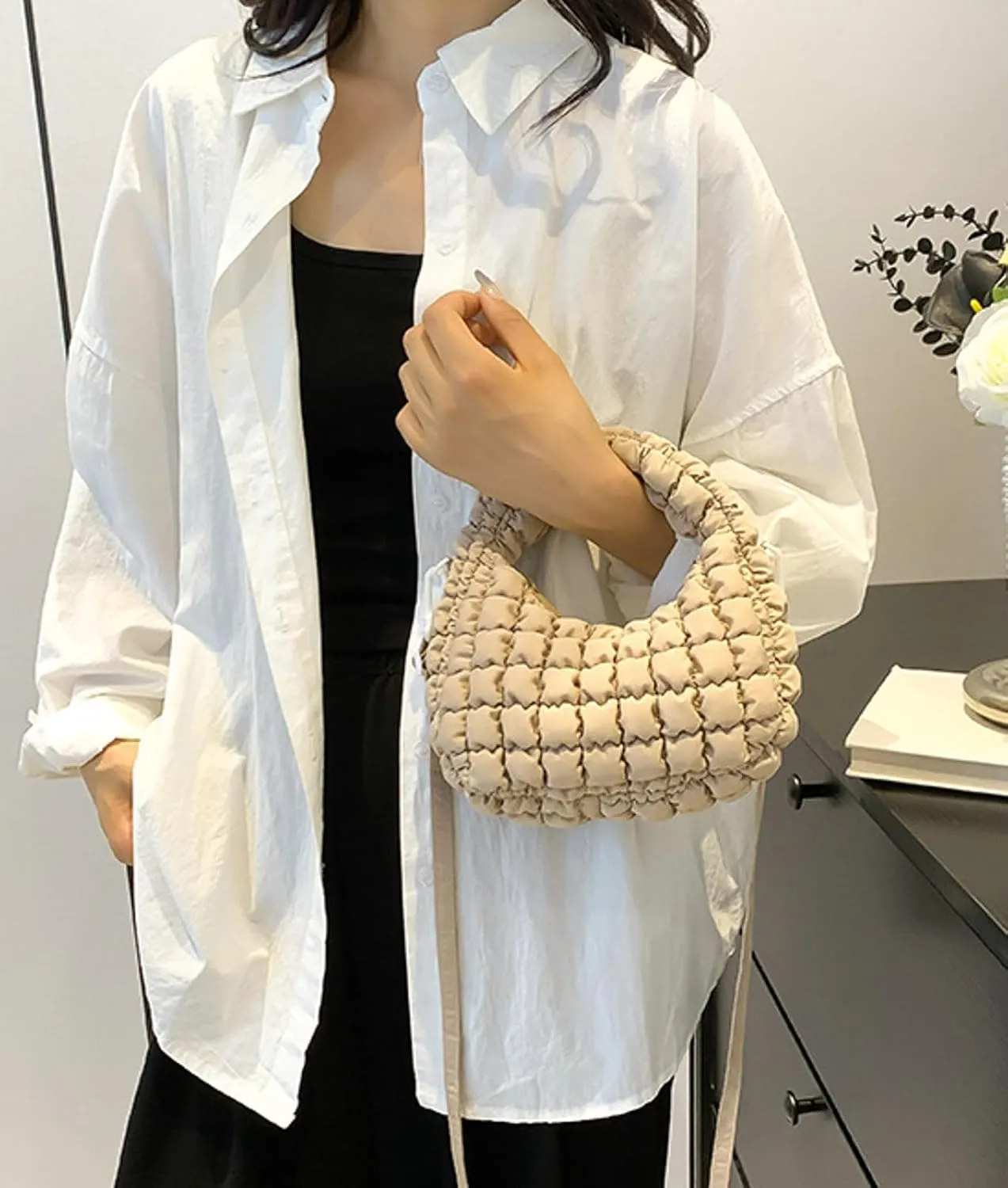 Small Puffer Quilted Shoulder Purse Women 2025 Crossbody Bag Bubble Mini Tote Bag Nylon Handbag Pad Soft Handbag