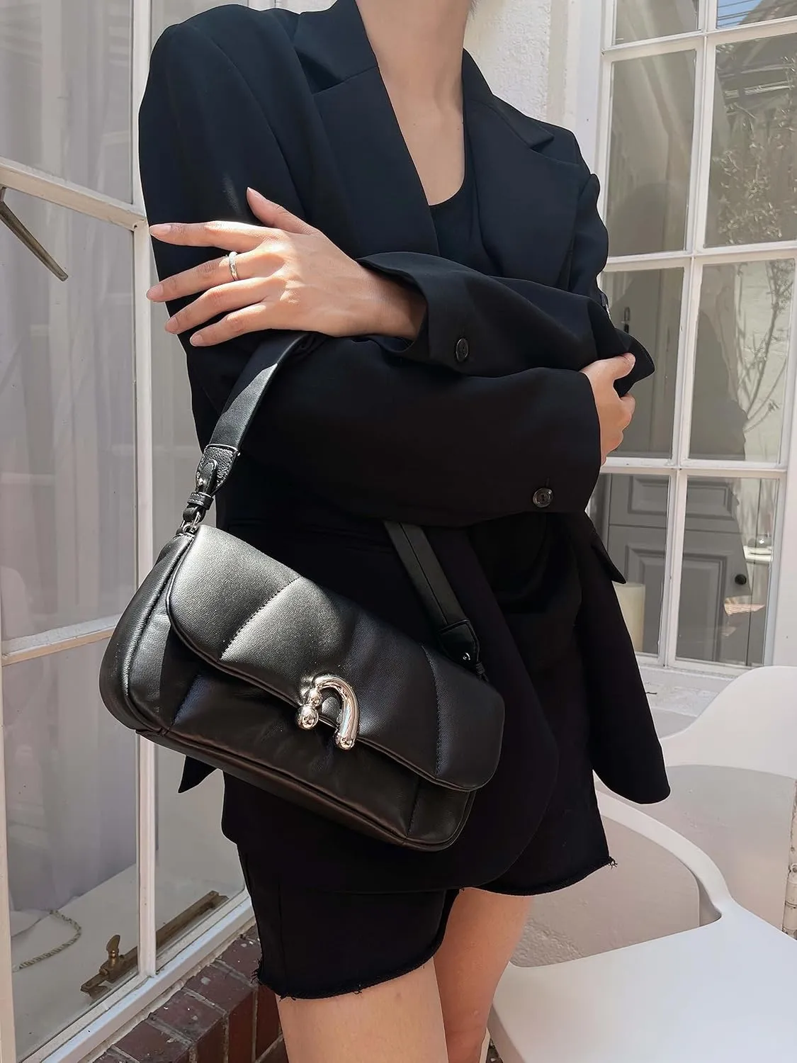 Small Quilted Crossbody Bags for Women, Designer Calfskin Leather Handbag Purse with Removable Strap, Alpha Bag