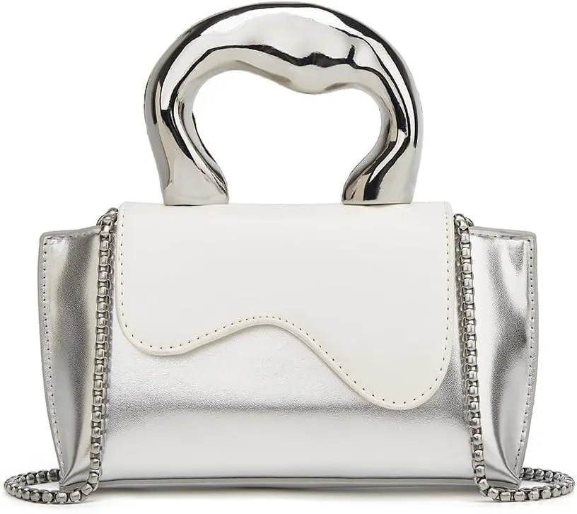 Small Silver Crossbody Satchel Y2K Evening Handbag for Women - Hobo Shoulder Tote Bag 2025