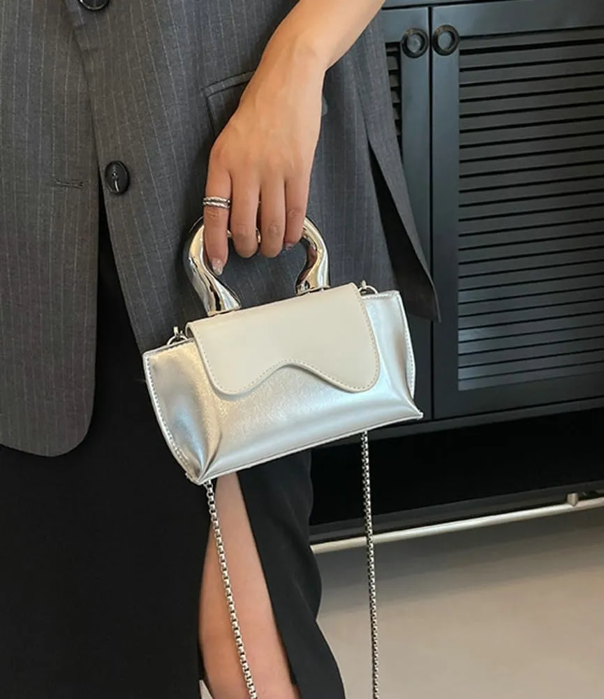 Small Silver Crossbody Satchel Y2K Evening Handbag for Women - Hobo Shoulder Tote Bag 2025
